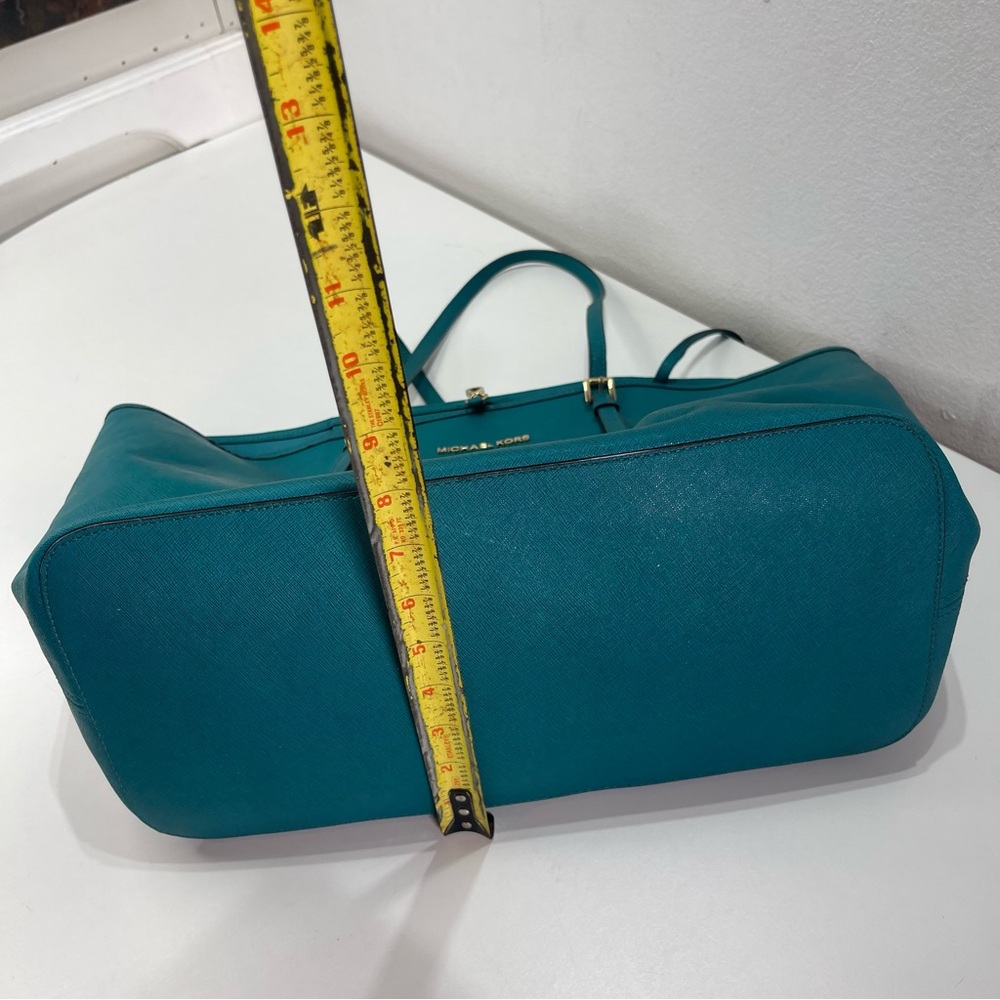 Michael Kors Turquoise Jet Set Travel  Saffiano Leather Large Tote Bag Preppy - Picture 6 of 9